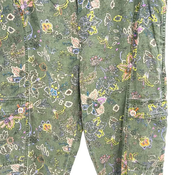 Anthropologie Classic Seamed Joggers Pants Floral Linen Blend‎ Green Size Large - Picture 4 of 14